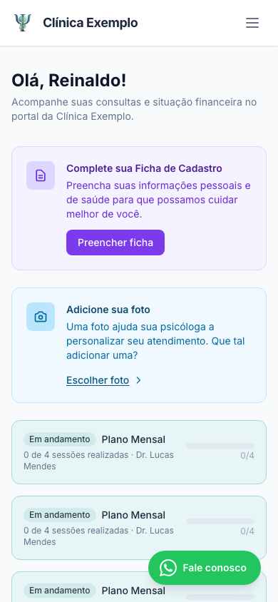 Área logada do portal do paciente PsiSync — versão mobile