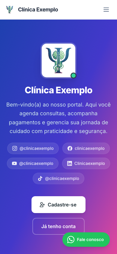 Página pública do portal do paciente PsiSync — versão mobile