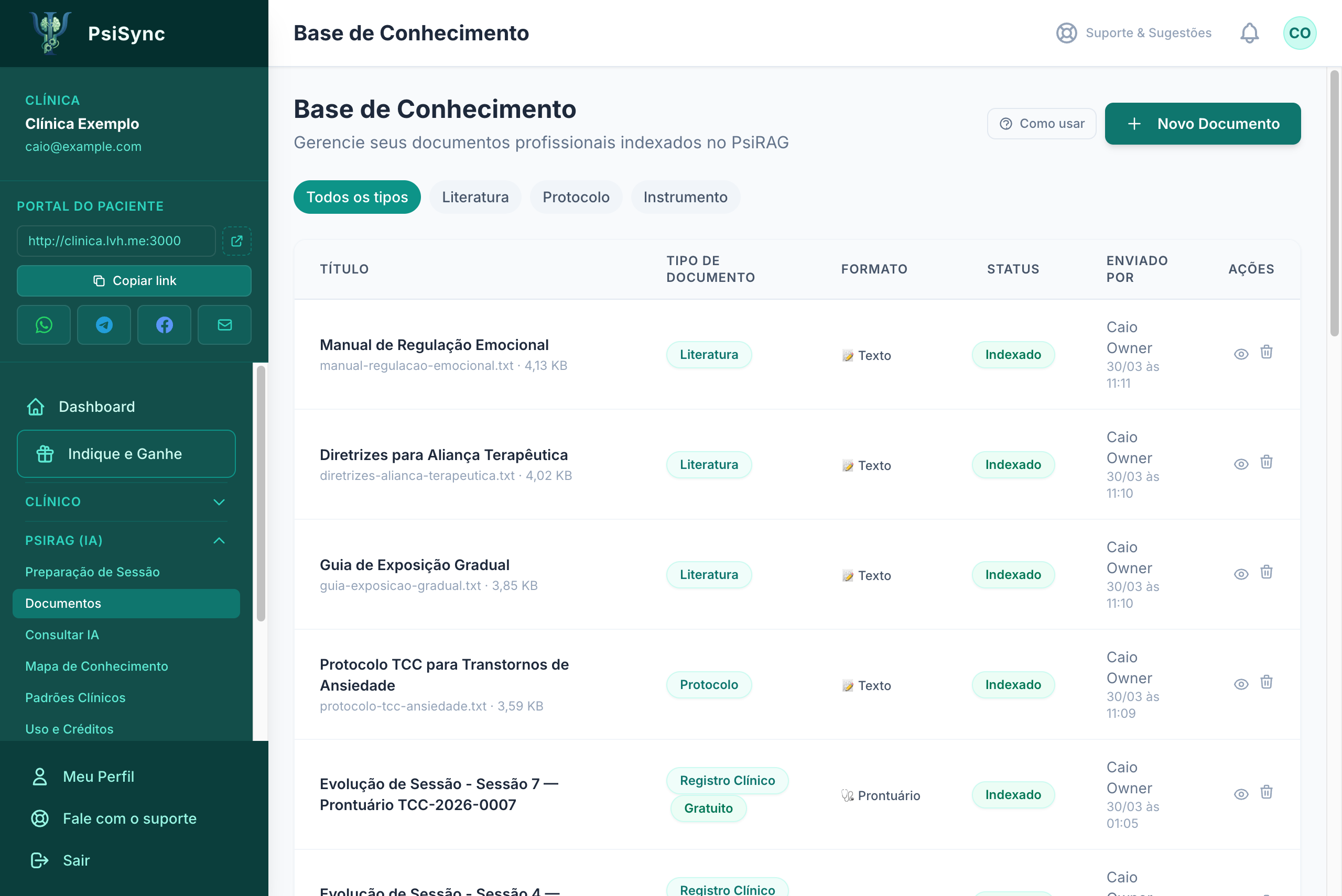 PsiRAG IA — Base de conhecimento com IA para psicólogos